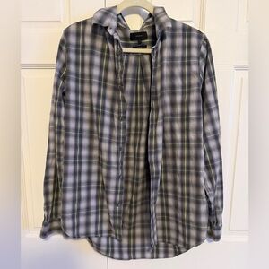 Vince Men’s Shadow Plaid Classic Fit Button-Down Shirt Large